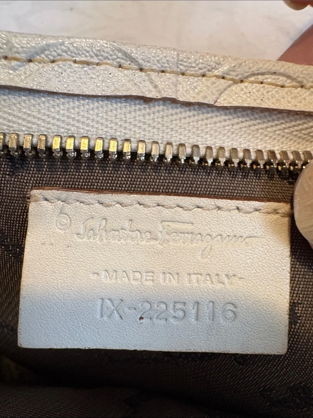 Beige Embossed Canvas Wristlet Pouch
